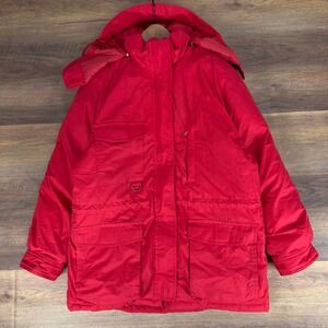 Vintage 80s Eddie Bauer Goose Down Parka Jacket Red Mens Medium Mountain Hooded